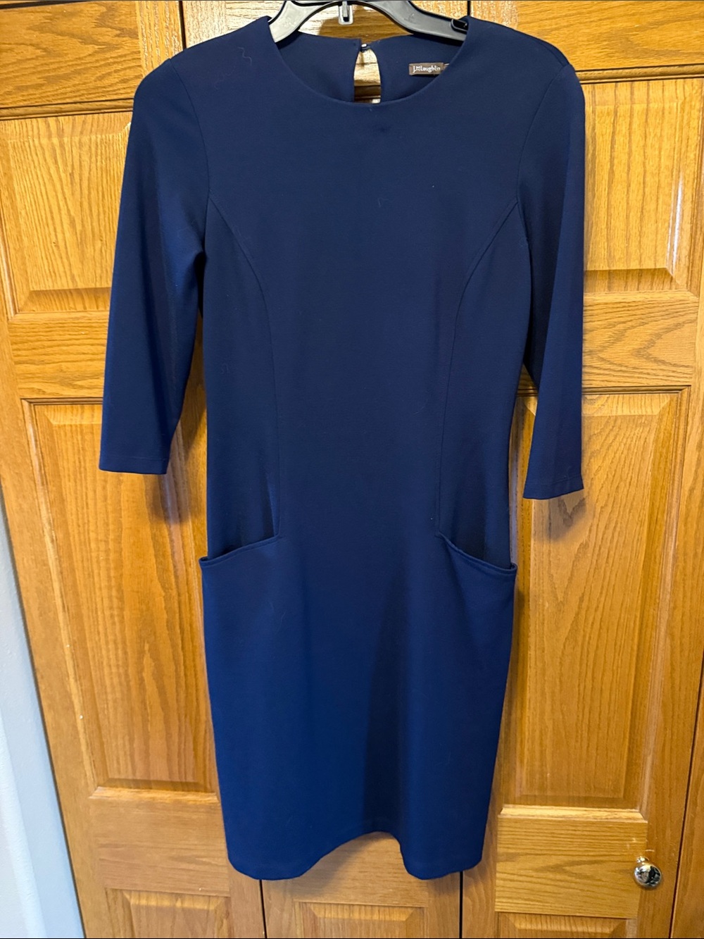 J McLaughlin Women's Navy Midi Sheath Dress with Pockets- XS